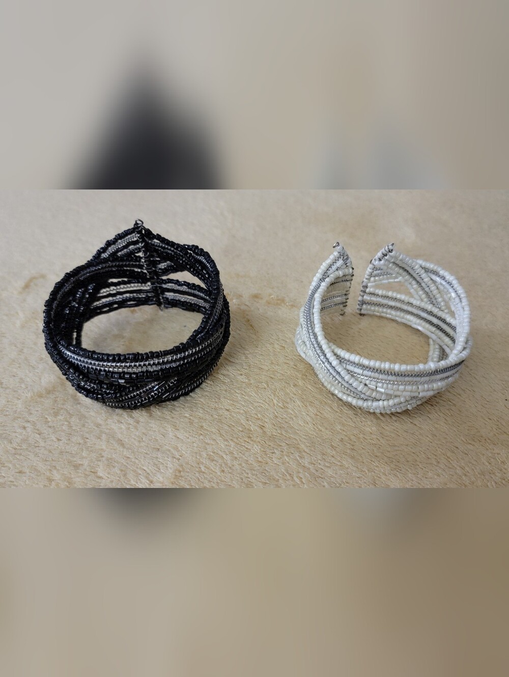 Beaded Multi-Strand Cuff Bracelet - Black and White